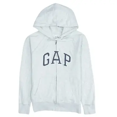 Gap Women's Grey Hoodie Medium Embroidered Logo Full Zip with Drawstri