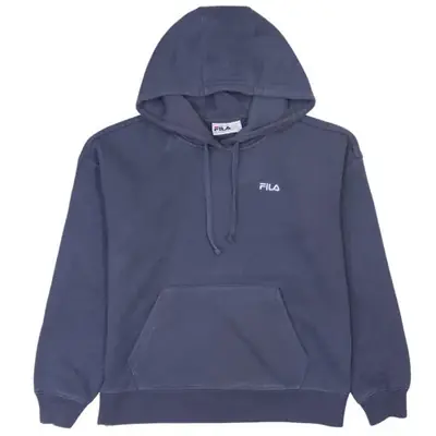 Fila Men's Navy Blue Hoodie Medium Embroidered Logo Kangaroo Pocket Pu