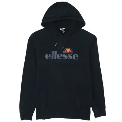 Ellesse Black Hoodie Women’s Large Printed Chest Logo Front Pocket Pul