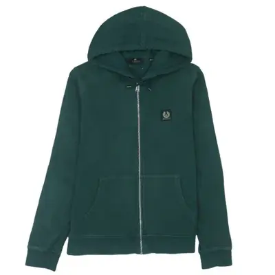 Belstaff Dark Green Hoodie Women’s XLarge Zip Front Patch Logo Pockets