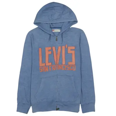 Levi's Men's Medium Blue Full Zip Spellout Cotton Hoodie Vintage Quali