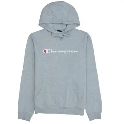 Vintage Champion 90's Grey Spellout Pullover Hoodie Medium