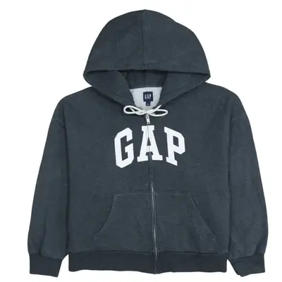 Vintage Gap 90's Grey Spellout Full Zip Up Hoodie XLarge