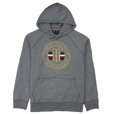 Tommy Hilfiger Vintage 90's Grey Spellout Pullover Hoodie 2XL XXL