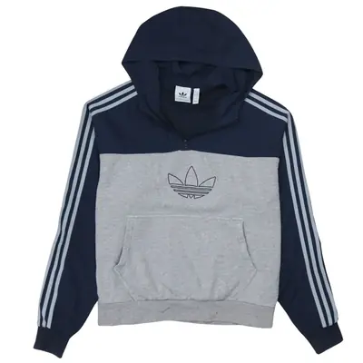 Adidas Vintage 90's Grey Striped Sleeve Pullover Hoodie - Large