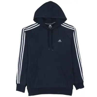 Adidas Men's 90's Navy Blue Striped Sleeve Medium Pullover Hoodie