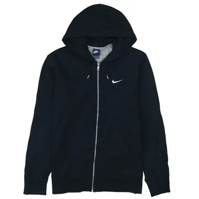 Vintage Nike 90's Swoosh Full Zip Up Hoodie Large Black Cotton