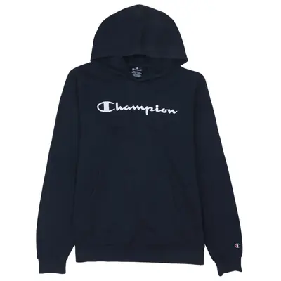 Champion 90's Spellout Pullover Hoodie XXLarge Navy Blue