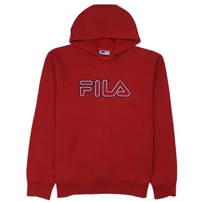 Vintage Fila 90's Spellout Pullover Hoodie Red Large