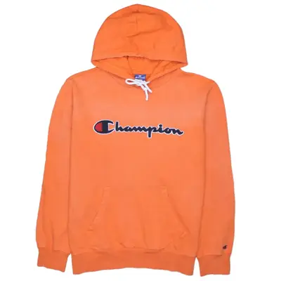Vintage Champion 90's Spellout Pullover Hoodie Large Orange