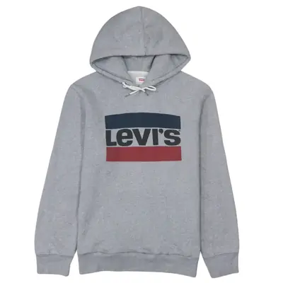 Levi's Vintage 90s Grey Cotton Spellout Hoodie Men's Small Retro Fit