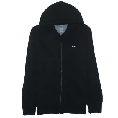 Nike Black Full Zip Hoodie Women’s Large Embroidered Swoosh Split Pock