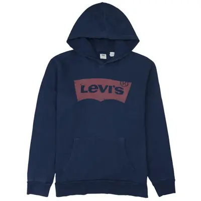 Levi's Vintage 90's Spellout Pullover Hoodie Mens Large Navy Blue