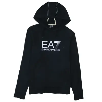 Emporio Armani 90's Spellout Black Pullover Hoodie Large