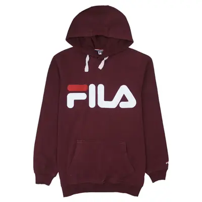Fila Vintage 90's Burgundy Mens Small Spellout Hoodie Cotton Retro