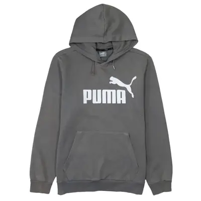 Puma 90's Vintage Grey Spellout Cotton Hoodie Men's Small Retro