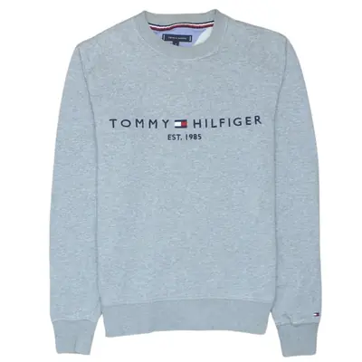 Vintage Tommy Hilfiger 90's Spellout Grey Crew Neck Hoodie Medium