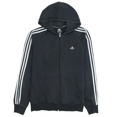 Adidas 90's Black Striped Sleeve Zip Up Hoodie Medium Vintage