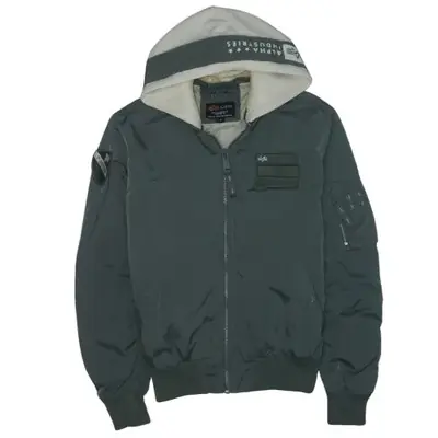 Alpha Industries Dark Green Hooded Bomber Jacket Women’s Medium Zip Po