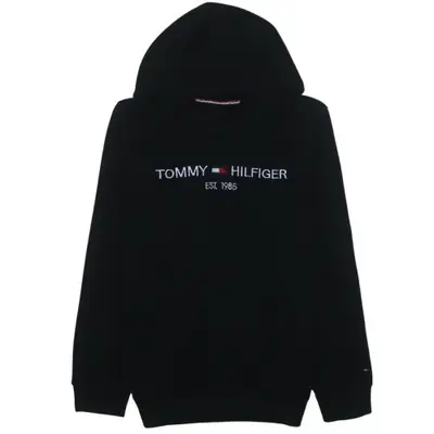 Tommy Hilfiger Black Hoodie Men’s Small Embroidered Logo Front Pocket 