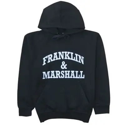 Franklin & Marshall Black Hoodie Men's Small Printed Logo Drawstring H