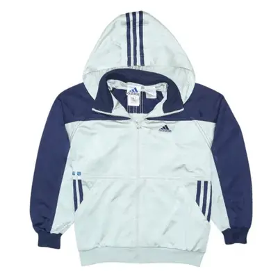 Adidas Light Grey Navy Hoodie Men's Small Full Zip Three Stripe Logo T