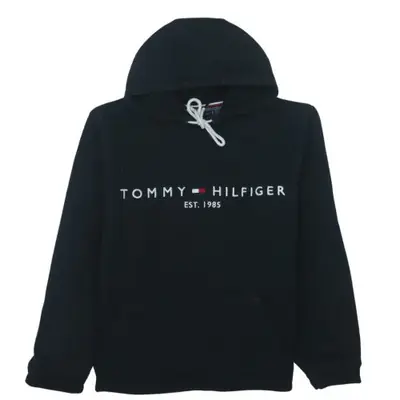 Tommy Hilfiger Black Hoodie Men’s Medium Embroidered Chest Logo Front 