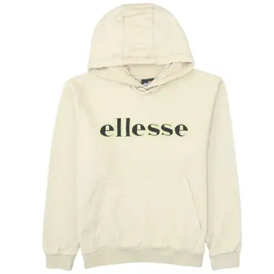 Ellesse Beige Hoodie Men's Large Embroidered Logo Front Pouch Fleece P