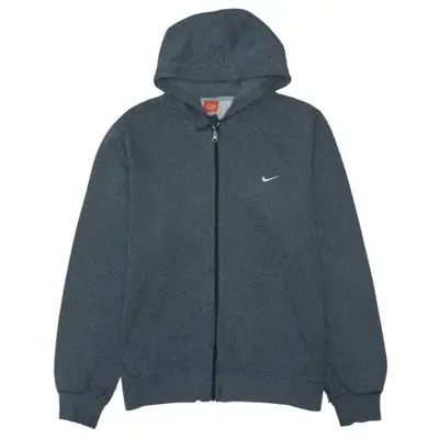 Nike Dark Grey Zip Hoodie Men’s Large Embroidered Swoosh Split Pocket 