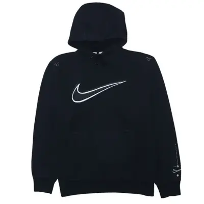 Nike Black Hoodie Men’s Large Printed Swoosh Logo Front Pocket Pullove