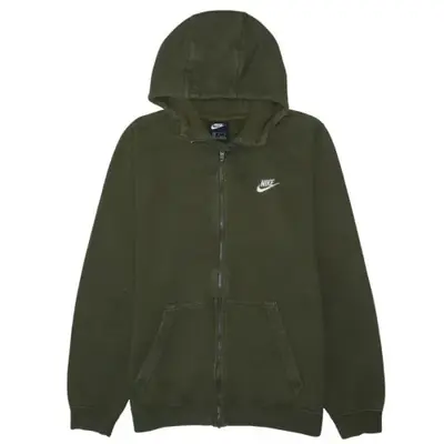 Nike Khaki Green Full Zip Hoodie Men's Medium Printed Swoosh Logo Spli