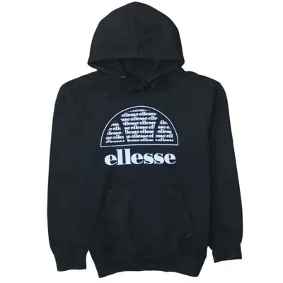 Ellesse Black Hoodie Men's Medium Printed Logo Front Pocket Pullover S