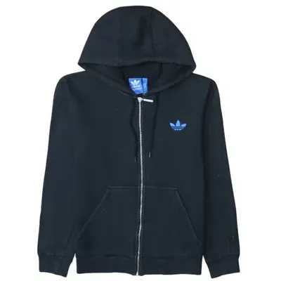 Adidas Black Full Zip Hoodie Men’s Medium Blue Trefoil Embroidered Log