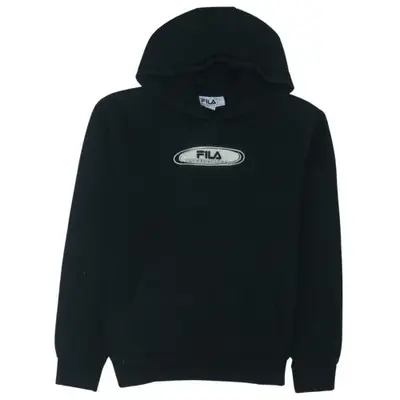 Fila Black Hoodie Men's Large Printed Oval Logo Front Pocket Pullover 