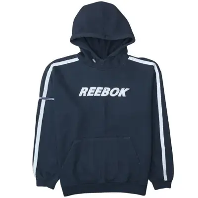 Reebok Navy Blue Hoodie Men's Medium Embroidered Logo Stripe Sleeves F
