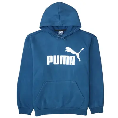 Puma Teal Blue Hoodie Men's XLarge Printed Logo Front Pouch Pocket Pul
