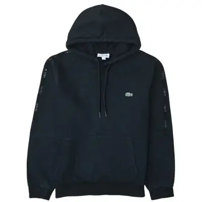 Lacoste Black Hoodie Men's Medium Embroidered Croc Logo Branded Sleeve