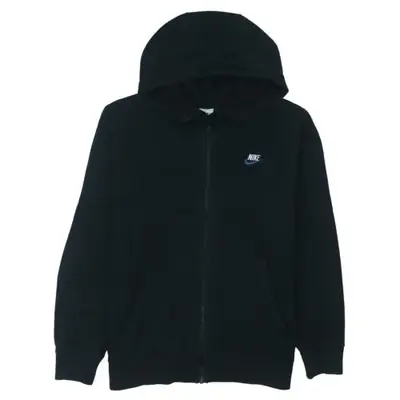 Nike Black Zip Hoodie Men's Large Embroidered Chest Logo Split Pocket 