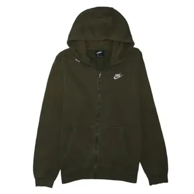 Nike Khaki Green Full Zip Hoodie Men's Medium Embroidered Swoosh Split