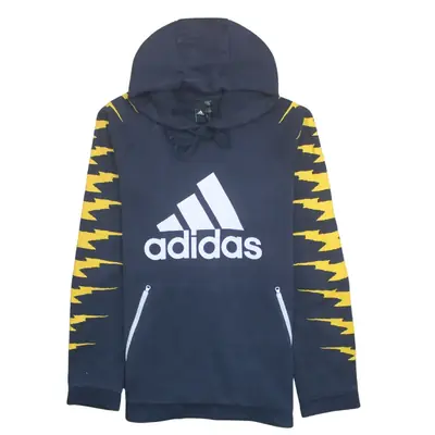 Adidas Navy Blue Graphic Hoodie 00s Y2K - Size Medium