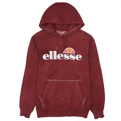 Vintage 90's Ellesse Women's Burgundy Red Hoodie Medium Spellout