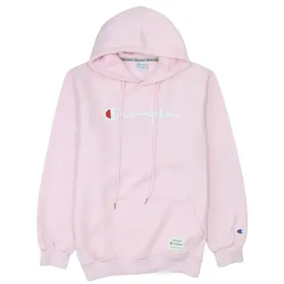 Champion Light Pink Hoodie Women’s Large Embroidered Script Logo Front