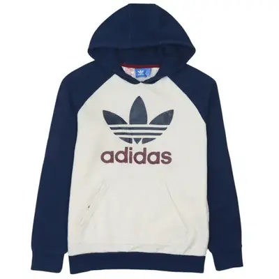 Adidas Cream Navy Hoodie Women's Large Trefoil Printed Logo Raglan Sle