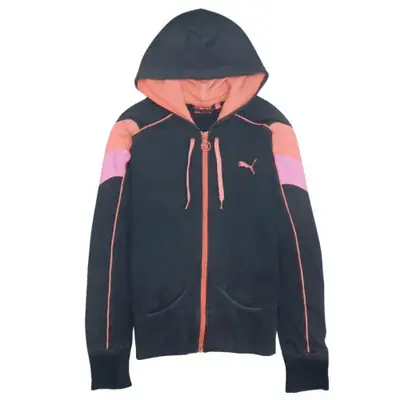 Puma Women's Black Full Zip Hoodie Large Vintage 90's Style w/ Logo