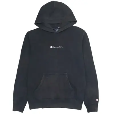 Champion 90s Pullover Hoodie Black Small - Vintage Style, Embroidered 