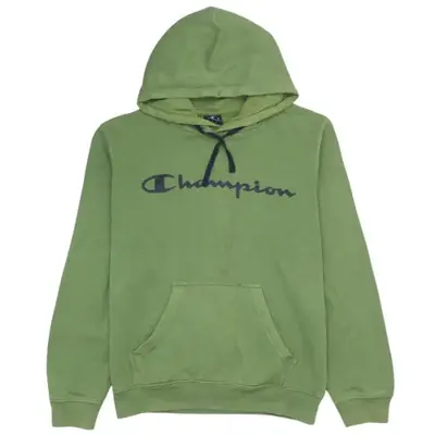 Champion 90's Green Spellout Logo Pullover Hoodie Small Vintage