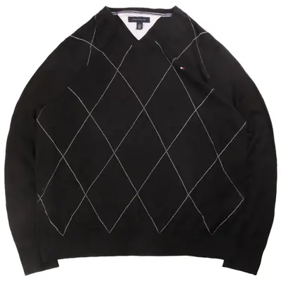 Tommy Hilfiger Knitted Prep V Neck Jumper / Sweater XLarge Black