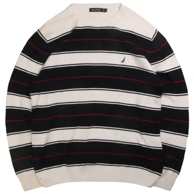 Nautica Knitted Striped Jumper / Sweater Large Navy Blue