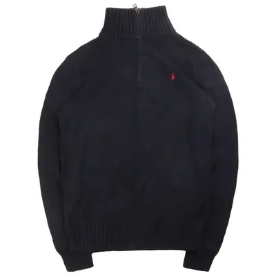 Polo Ralph Lauren Quarter Zip Knitted Jumper / Sweater Large Navy Blue