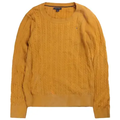 Tommy Hilfiger Knitted Cable Crewneck Jumper / Sweater Large Yellow